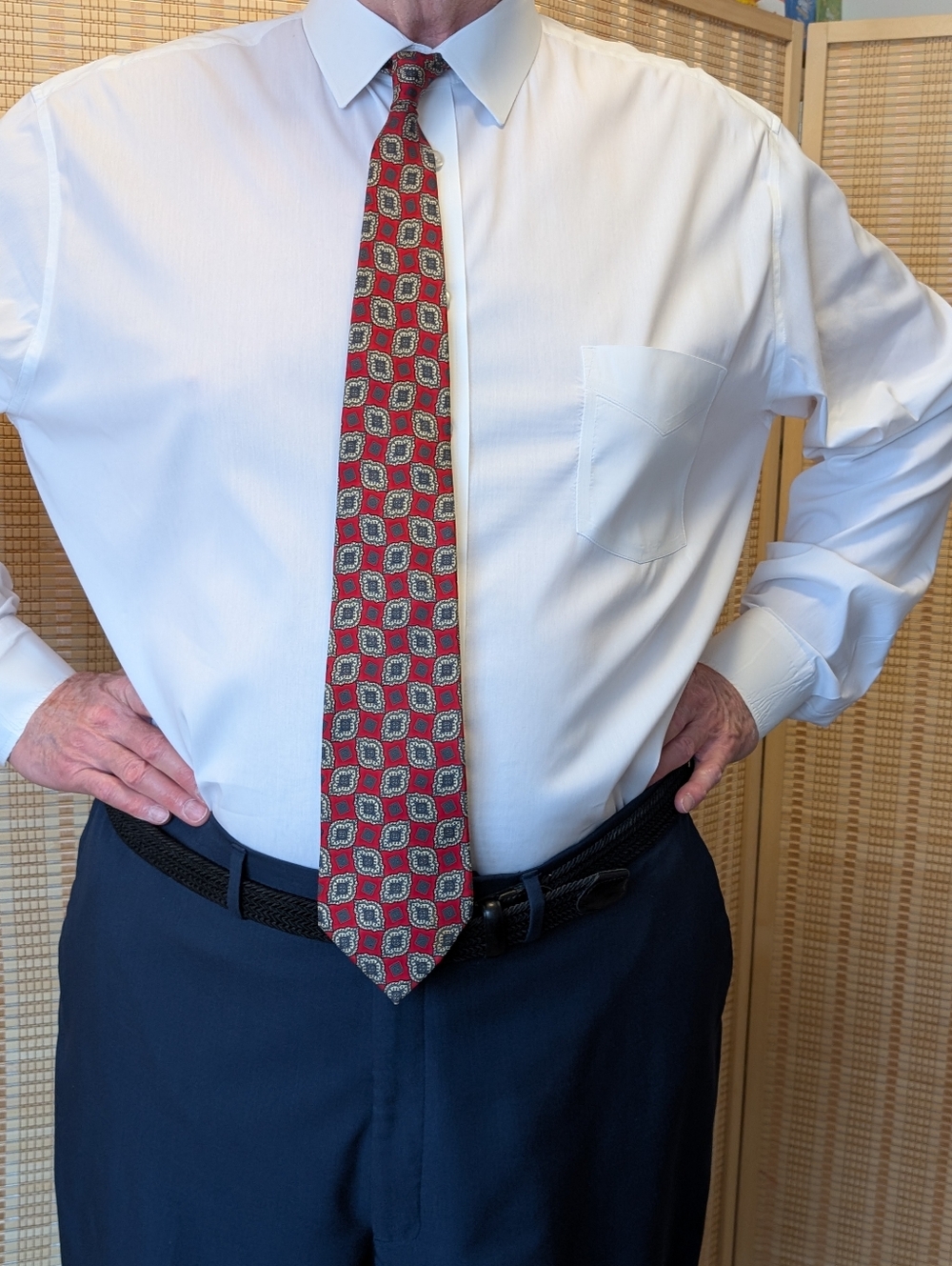 London Fog Red and Gray Geometric Silk Tie